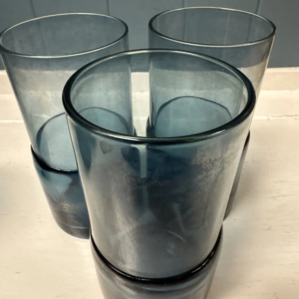 Pier‎ 1 Imports Double Dipped Teal BLUE 3 Hand-Blown Glass Tumblers Replacement